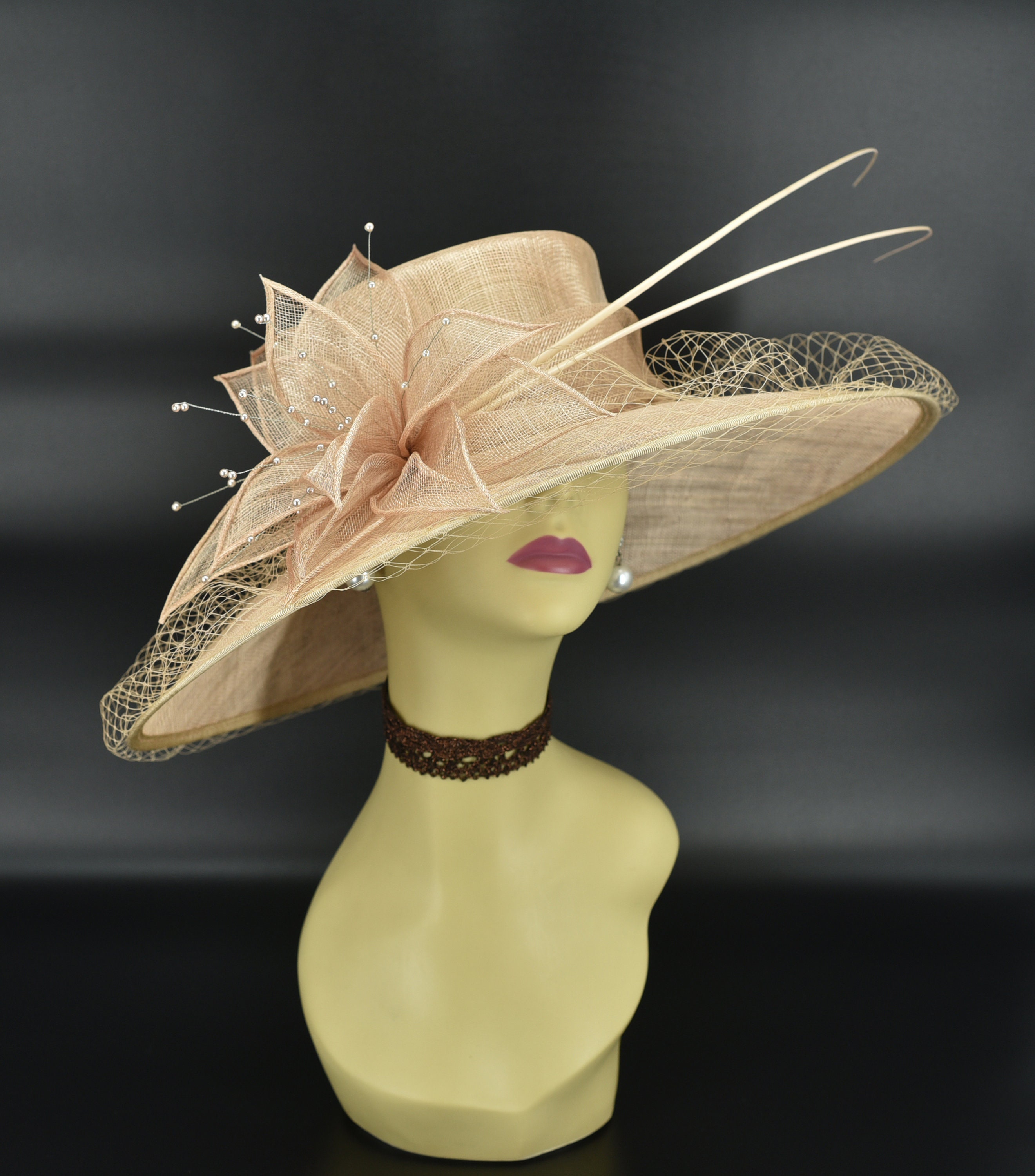 Macy\'s Vintage  Tan  Wide-Brimmed Hat with Decorative Feathers NWOT il_fullxfull.6394883605_94gu.  main image 3