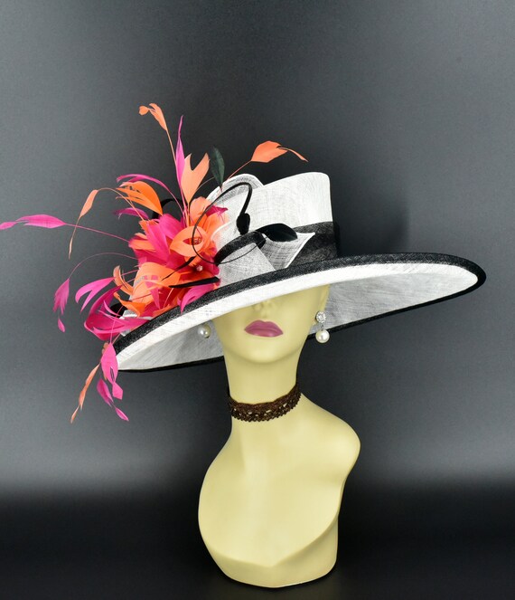 M34-1 (white/black/orange-hot Pink) Kentucky Derby Hat  display picture 2