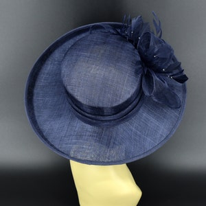 M4002 Navy blue hat Kentucky Derby hat, Church hat, Wedding hat, Easter hat, Mother of Bride hat, Royal Ascot hat, Med Brim Sinamay Hat image 8