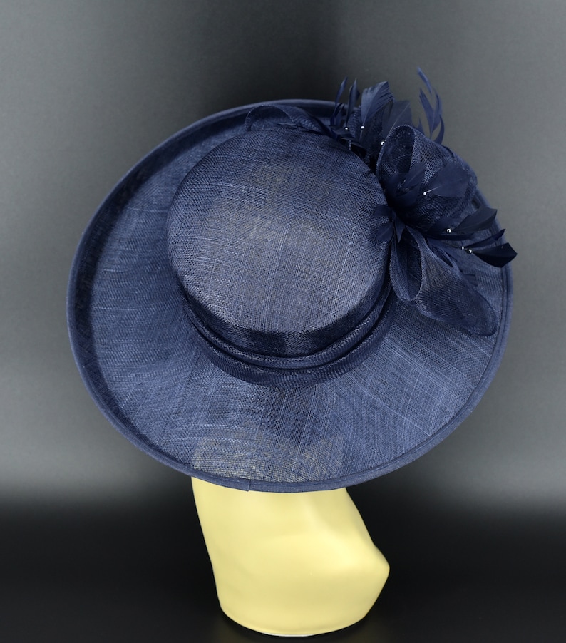 M4002 Navy blue hat Kentucky Derby hat, Church hat, Wedding hat, Easter hat, Mother of Bride hat, Royal Ascot hat, Med Brim Sinamay Hat image 8
