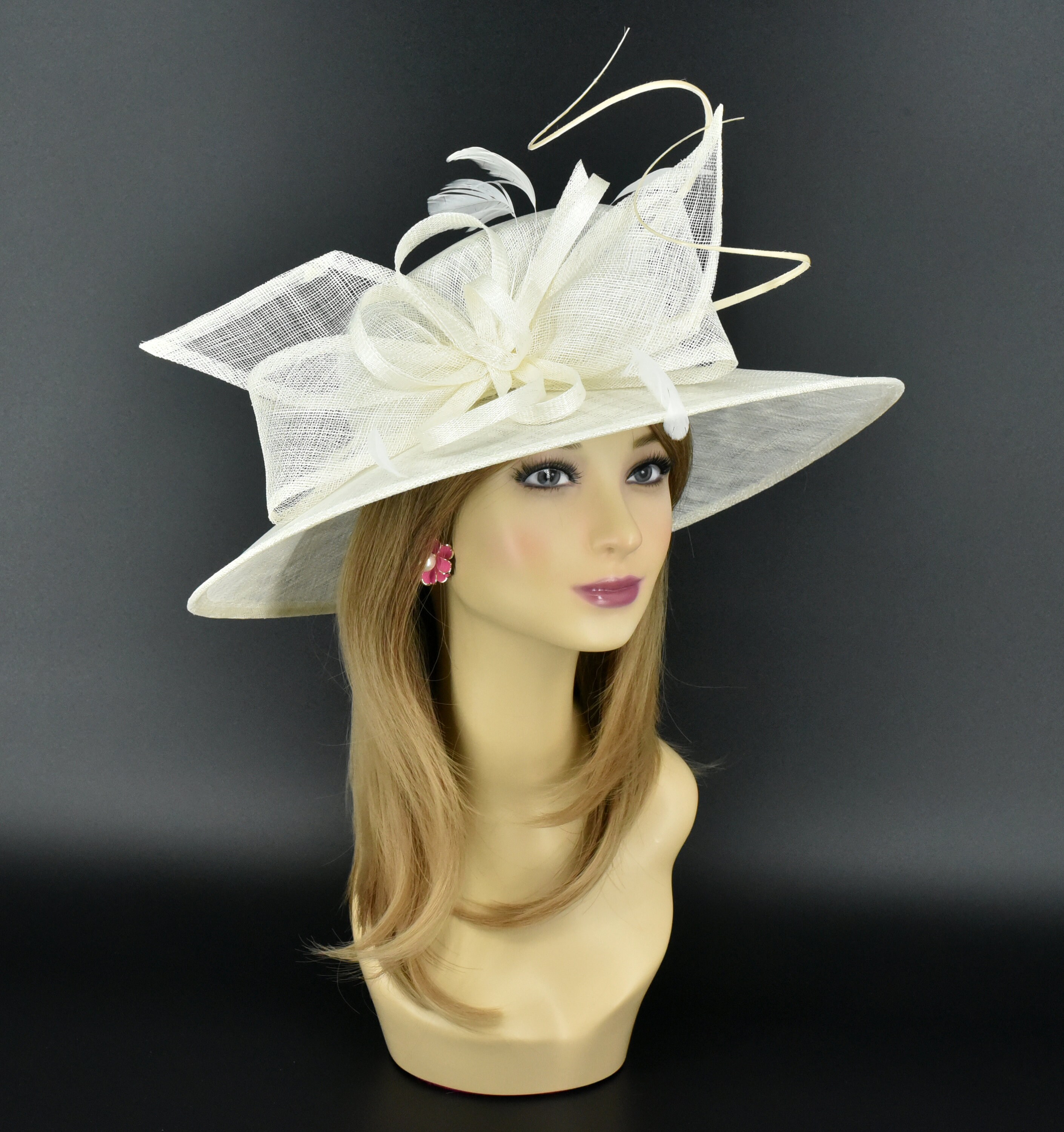 NIB! Ivory Easter Church/Kentucky Derby Hat White Wide Brim Sinamay Hat Church Kentucky Derby Hat  main image 4