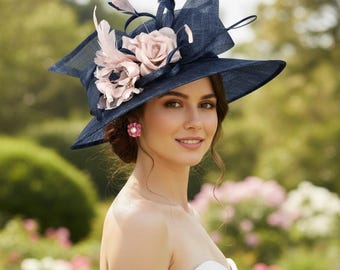 M23156 ( Navy Blue & Ivory )medium Flat-brim Sinamay  display picture 2