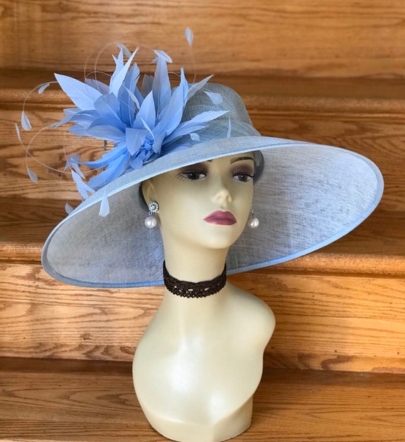 SD17(Powder Blue+ More colors Options)Kentucky Derby Hat Church Hat Wedding Hat Easter Hat Tea Party Wide Brim Hat Woman's Sinamay Dress Hat
