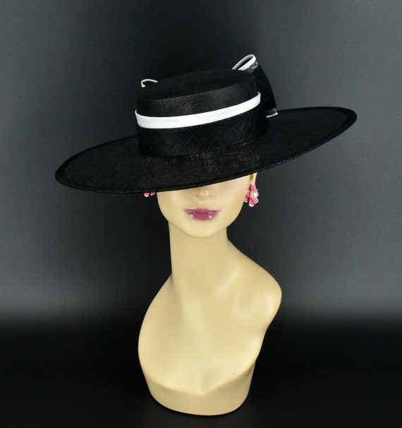 M23156 (black/white)medium Flat-brim Sinamay Fascinator Hat  display picture 2