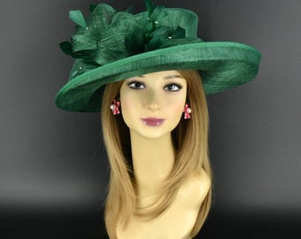 M4003 ( Green Hat )kentucky Derby Hat, Church Hat, Wedding