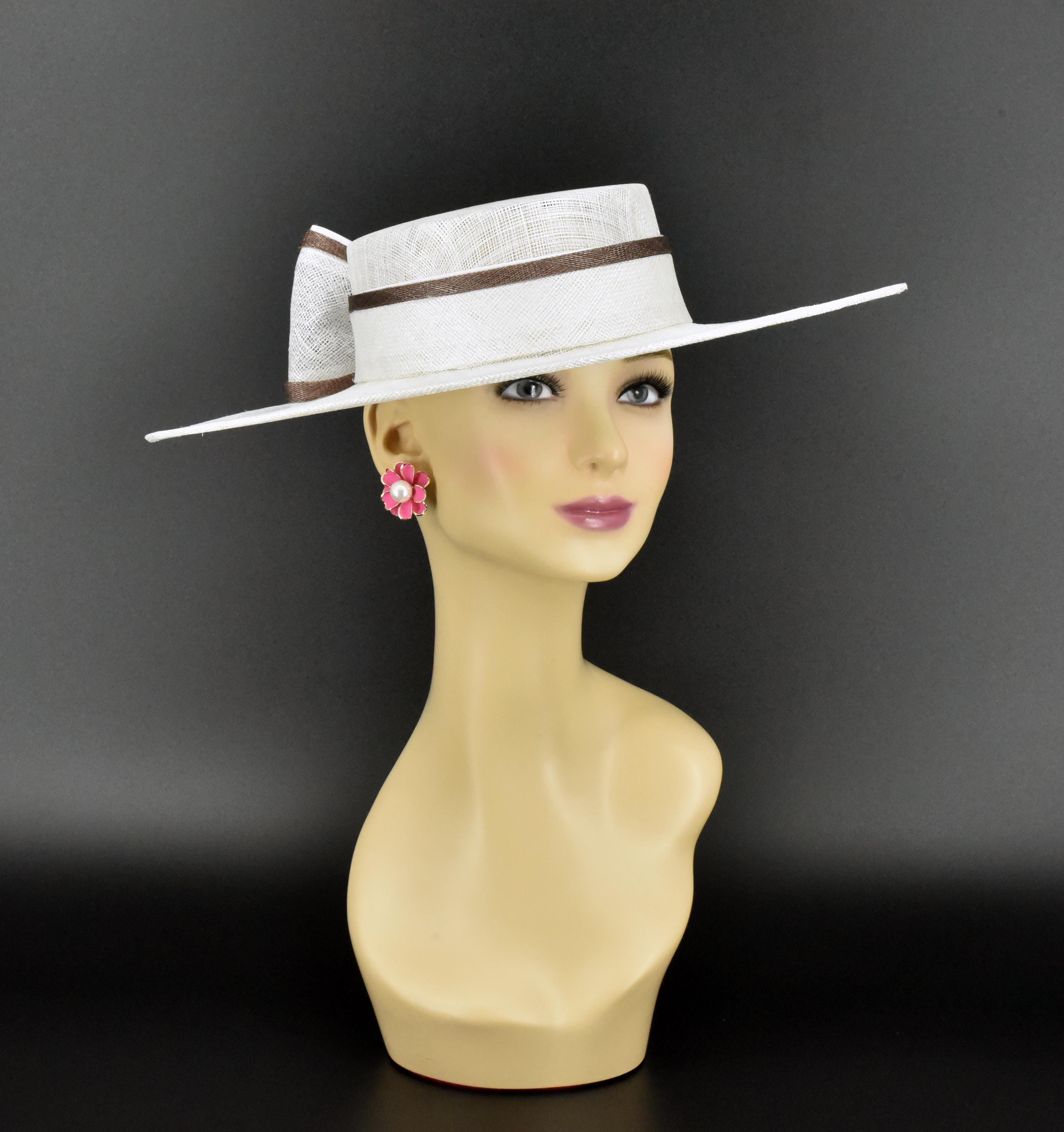 M23156 (white/brown) Medium Flat-brim Sinamay Fascinator Hat  display picture 2