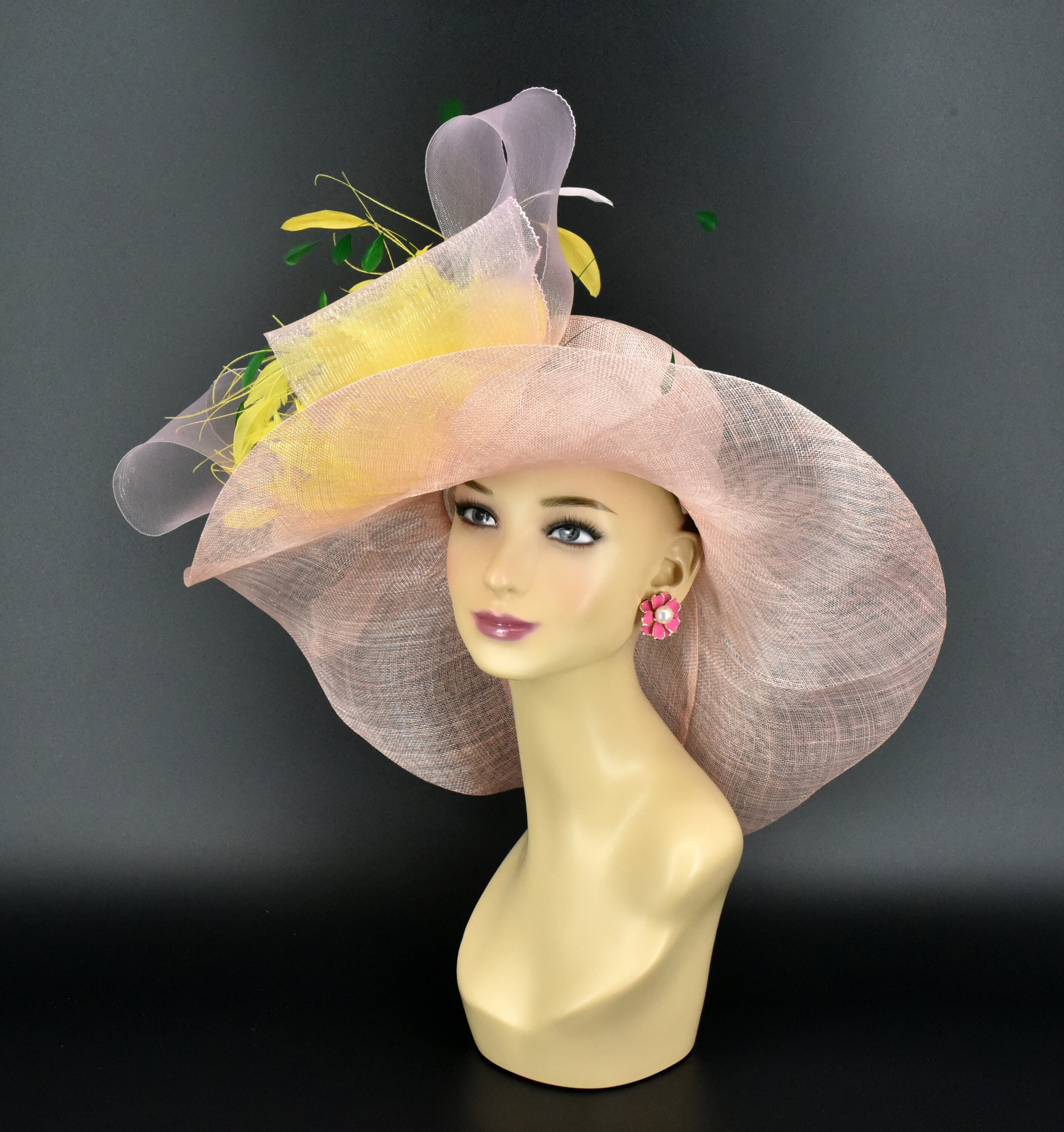 Mr. Hi’s Collection ChicHeadwear Womens Sinamay Crown Organza Hat M826 Champagne/red Wide-brim Sinamay Hat – Kentucky Derby  main image 2