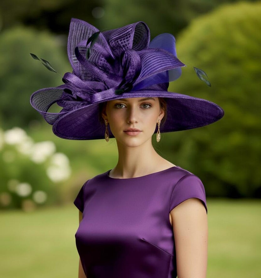 purple dress hats Purple Formal Hat. Kentucky Derby Hat. Toyal Ascot Hat. Weeding Hat.  Couture Hat. Designer Hat. Fashion
