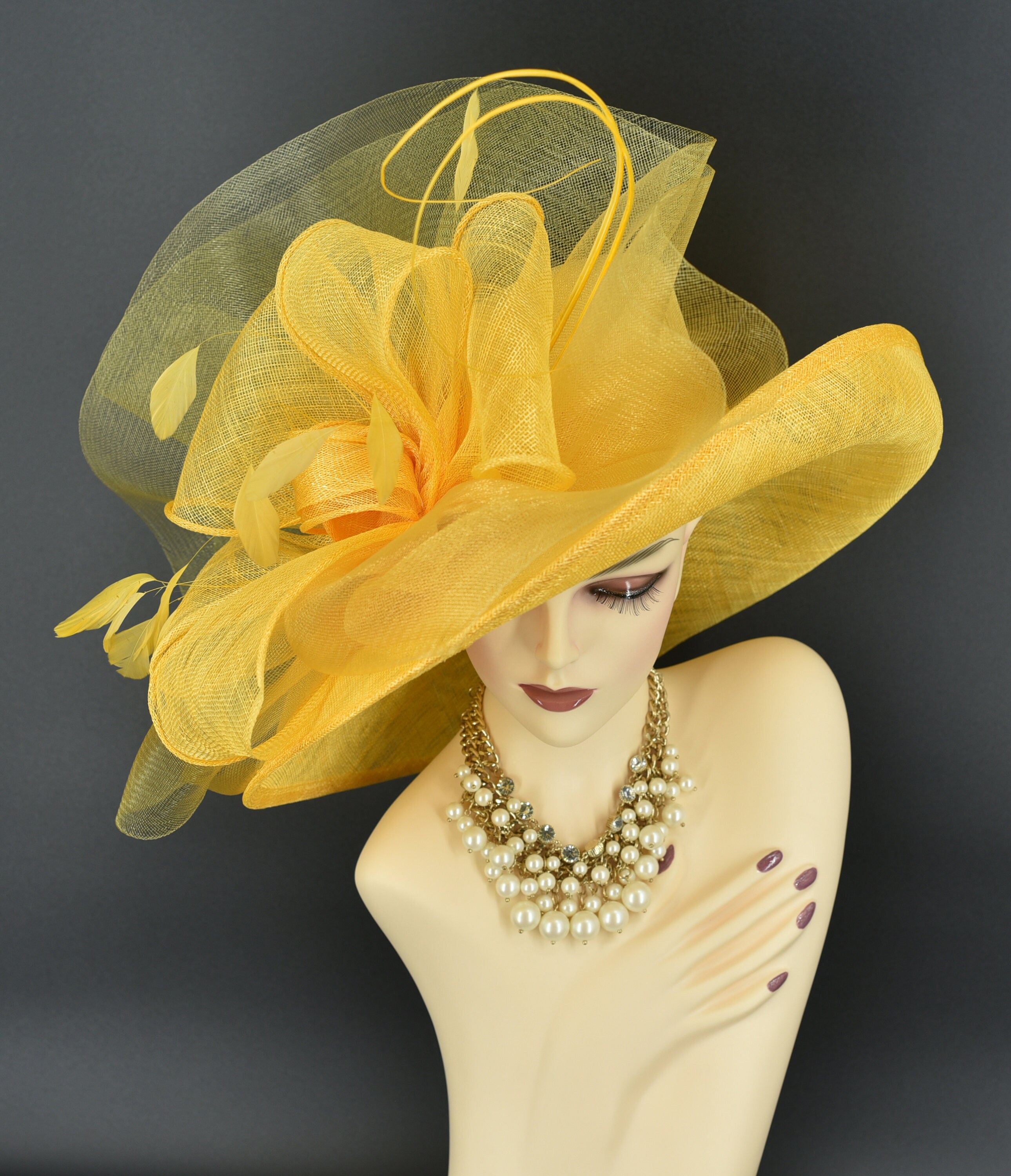 Golden Yellow Fancy Hat Yellow Kentucky Derby Hat - Etsy main image 4