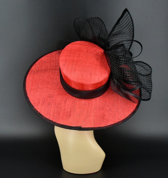 Kentucky Derby Church Brunch Red and Black Hat M22021( Red/black )Kentucky Derby Church Wedding Tea Party  main image 4