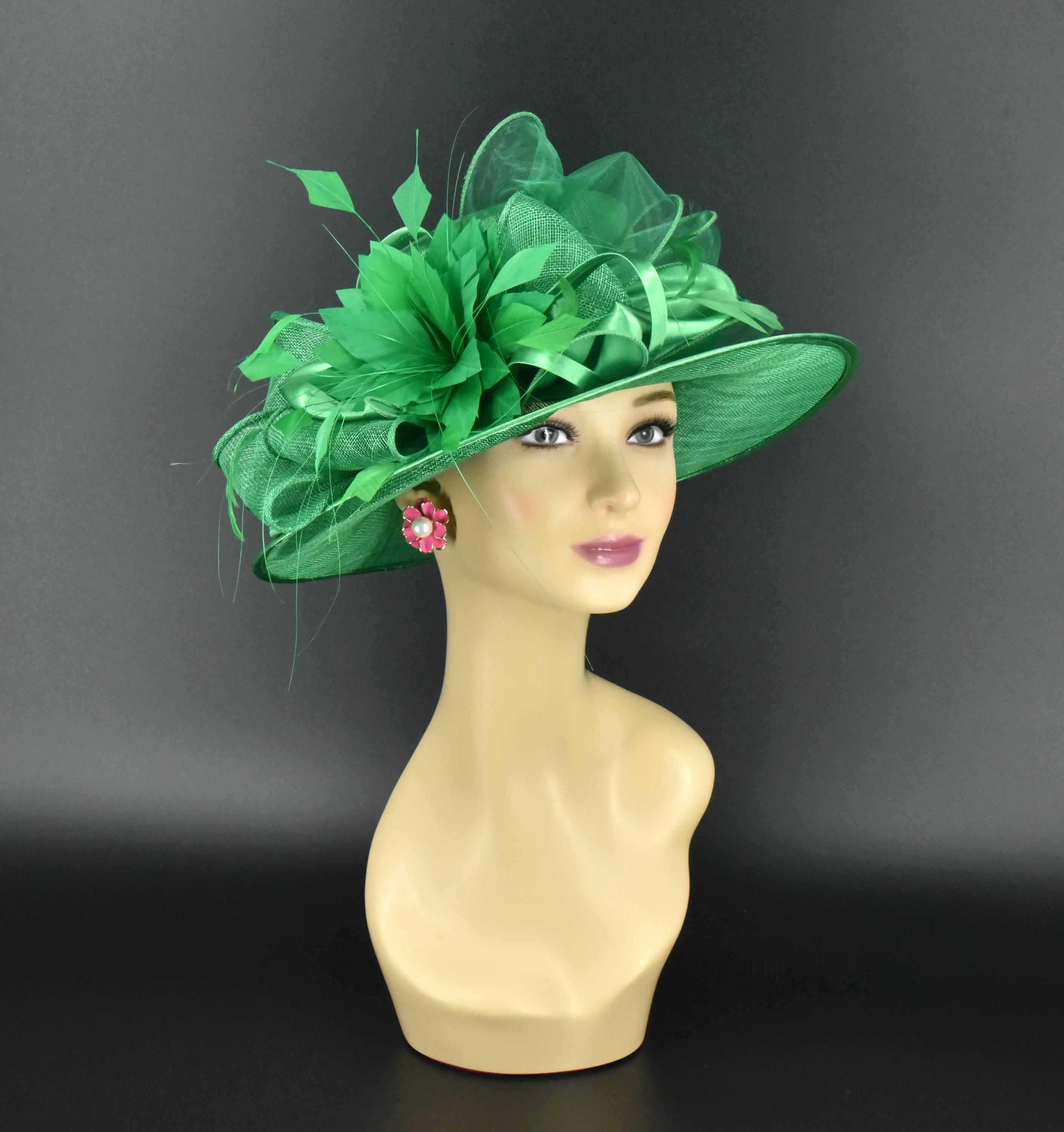 Beloved Millinery Stunning Lime Green Flower Feather Sculpted 3PC Fascinator Hat Lime Green Straw Fascinator Hatinator - Kentucky Derby  main image 2