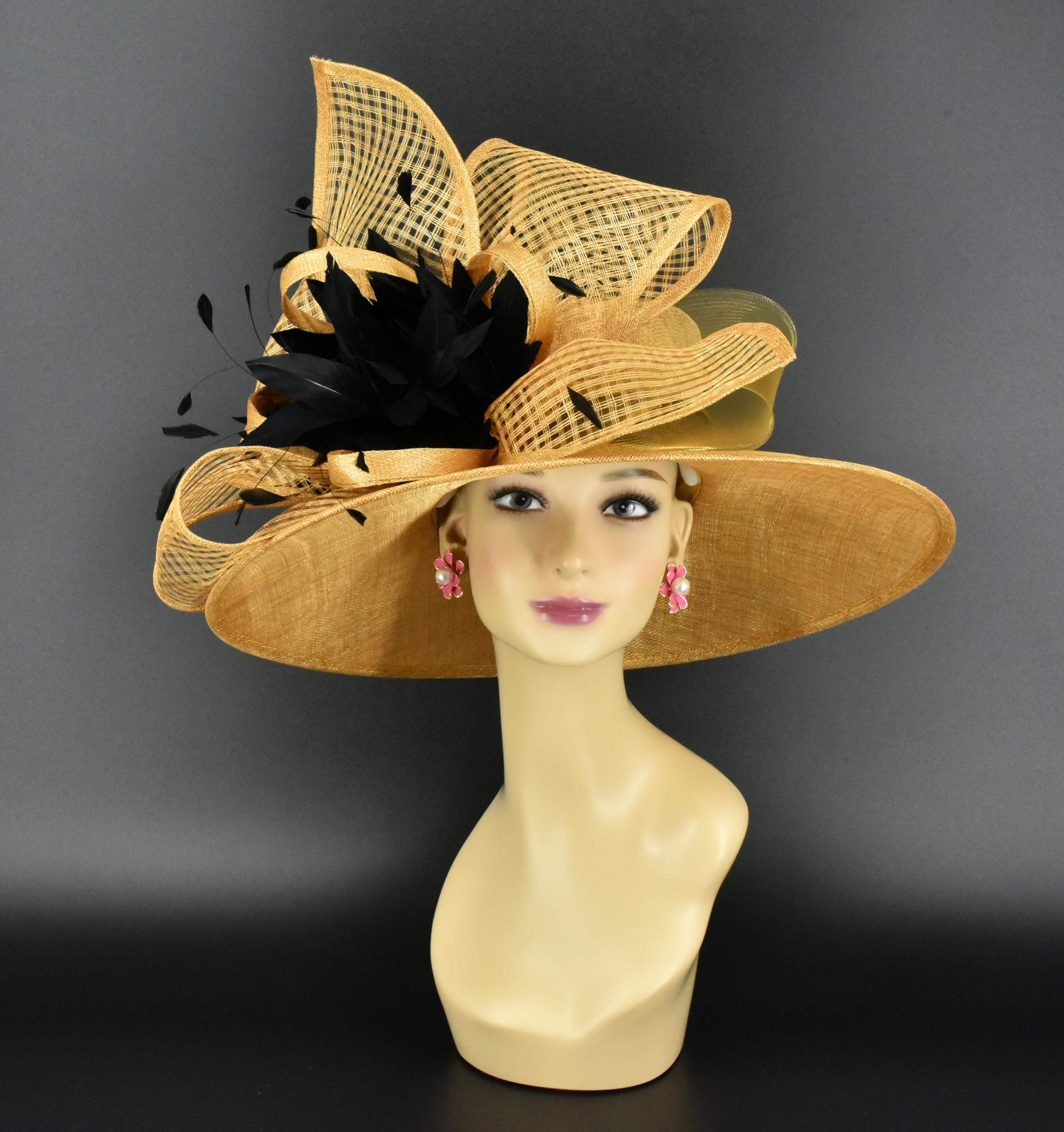 ❤️ #22 Handmade Church Lady Hat…Beautiful Gold! Style Y132 Beautiful Yellow Church Hat Trimmed with Pearls  main image 4