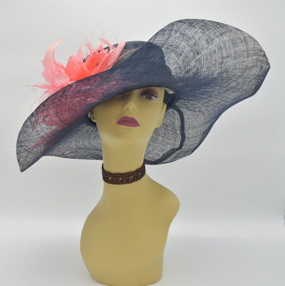 M508 (navy Coral Hat ) Kentucky Derby Hat, Church Hat  display picture 3