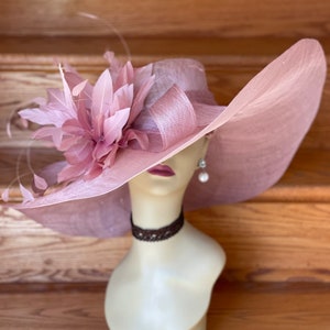 SD516( Dusty pink+More colors Option ) Kentucky Derby Hat Church Hat Wedding Hat Easter Hat Tea Party 8” Jumbo Wide Sinamay Hat