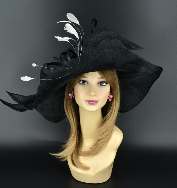 Adjustable Wide Brim Fascinator Hat with Bow Feather for Formal Occasions Kentucky Derby Hat Wide Brim Sinamay, Statement Bow Feather  main image 3