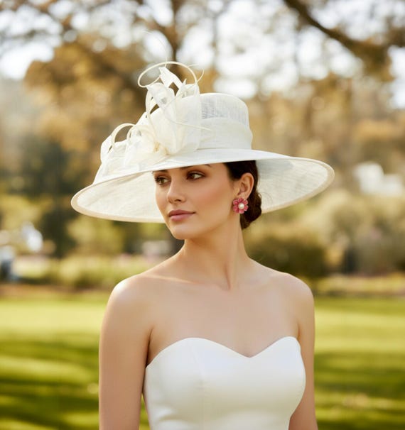 M23012( Off-White )Kentucky Derby Hat Church Hat Wedding Hat Easter Hat Tea Party Hat & Cure Bow Feathers Wide Brim Sinamay Hat M23012( Off-White )Kentucky Derby Hat Church Hat Wedding Hat Easter Hat Tea Party Hat & Cure Bow Feathers Wide Brim Sinamay Hat