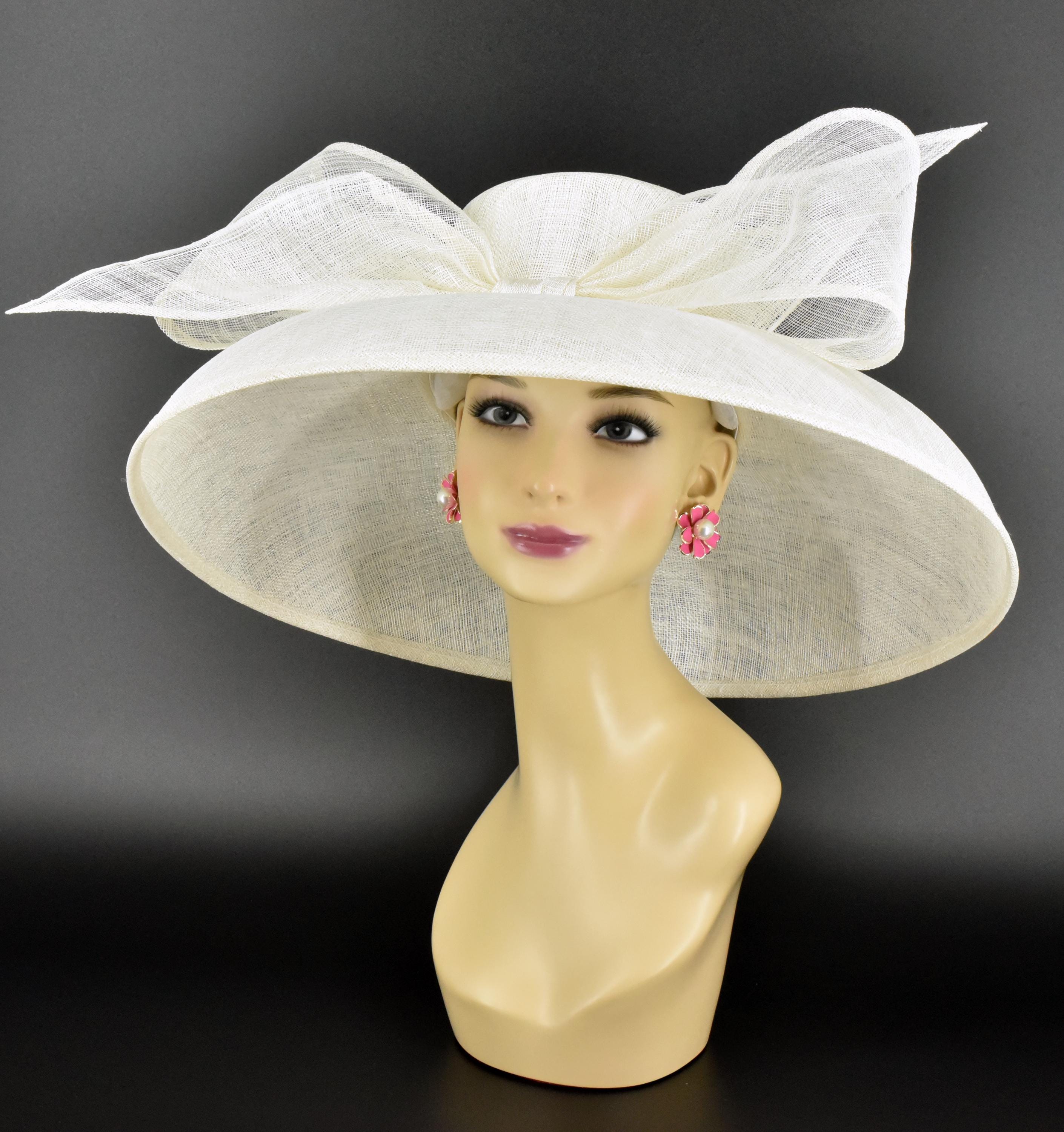 Bellisima Elegant Cream Kentucky Derby Large Sun Hat with Bow Adjustable NWT Pretty Woman Derby Hat, Wide Brim Fascinators with Mesh Bow  main image 3