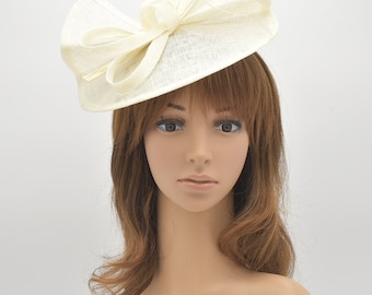 M813 ( Ivory ) Kentucky Derby, Wedding, Easter, Tea Party, Royal Ascot Sinamay Headband Medium Fascinator Cocktail