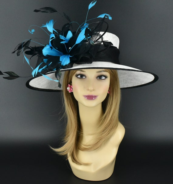 M23012-1( White/black/teal Blue)kentucky Derby Hat Church  display picture 1