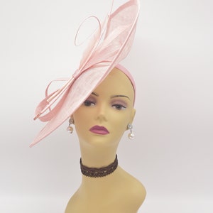 MF173( Pink )Jumbo Kentucky Derby Wedding Easter Tea Party Royal Ascot Sinamay & Quills, Feather, Ribbons Headband Large Fascinator