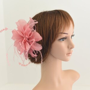 30A Pink Wedding Fascinator, Bridal Hair Comb,Wedding Hair Comb,Feather Flower Comb Small Fascinator image 2