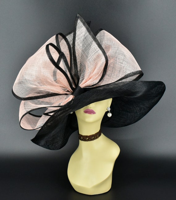 SD28A Black/pale Pink – Jumbo Bow Wide-brim Sinamay Hat  display picture 3