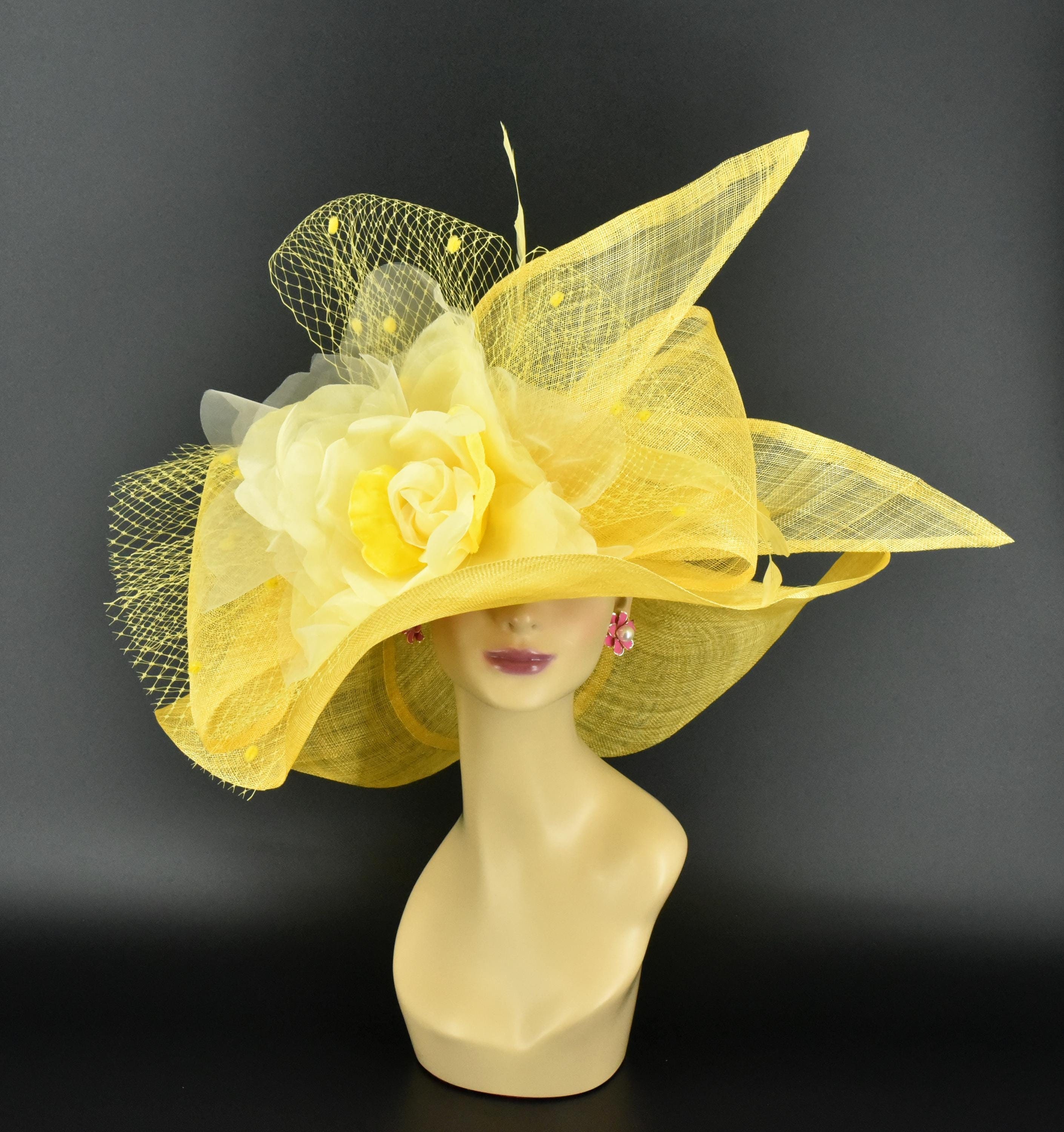 Elegant Yellow Women\'s Dress Hat with Decorative Brooch M22021( Gold Black Hat ) Kentucky Derby Hat, Wedding Hat  main image 4