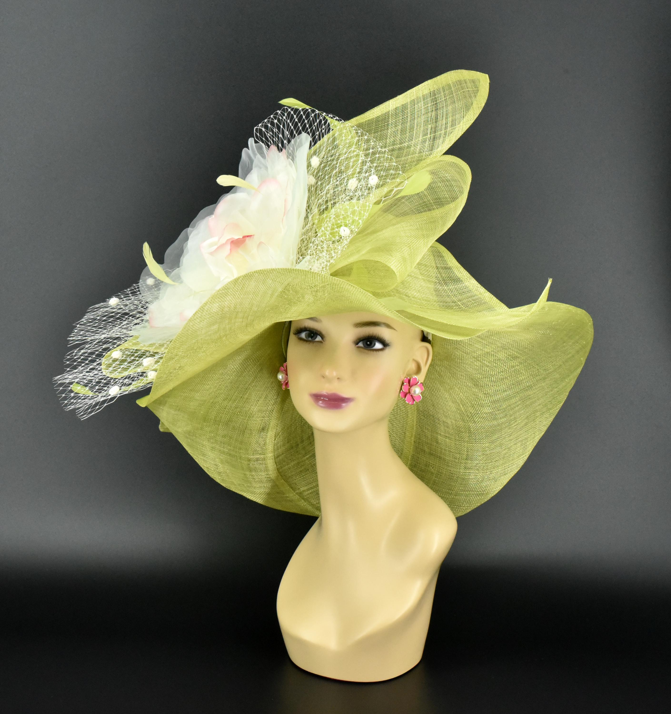 M23157S Lime Green/pink/ivory Wide-brim Sinamay Hat With  display picture 3