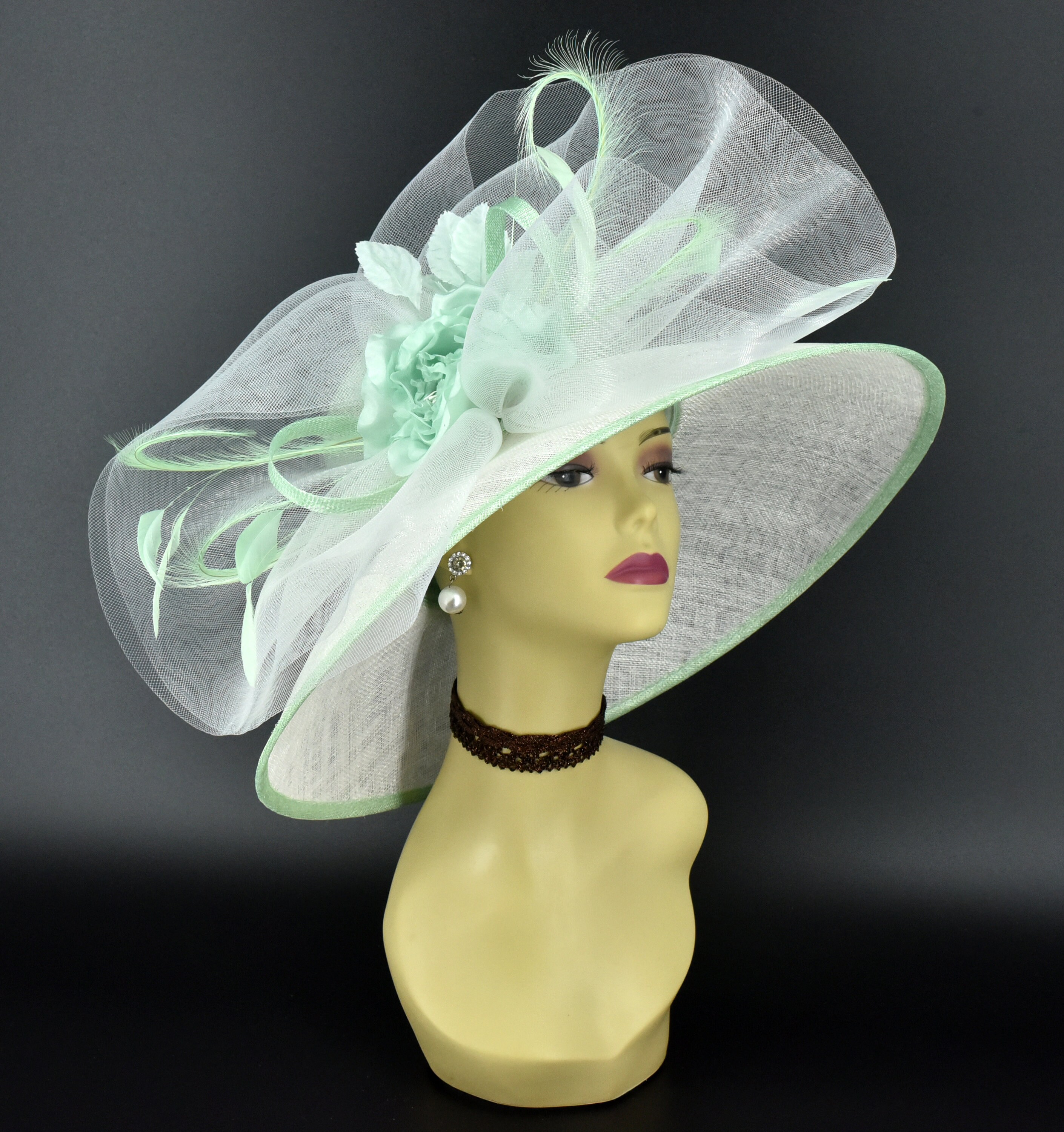 The▲Hermit Club Member's hat M826( Mint Green White ) Kentucky Derby Hat, Church, Wedding