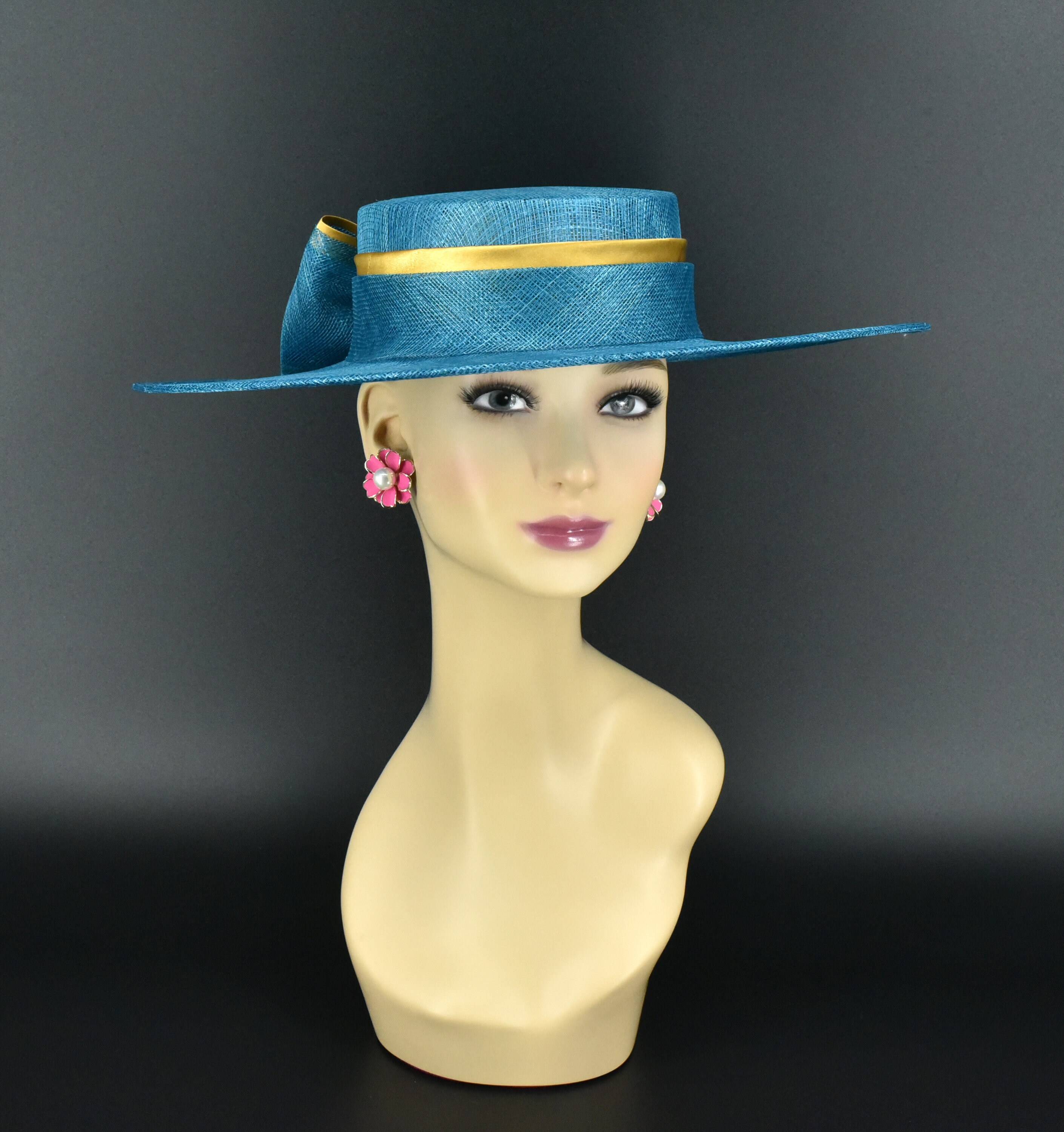 Kentucky Derby Hat Teal Floral Headband Fascinator Statement Sinamay Halo Crown Kentucky Derby Hat Fascinator Light Blue Sinamay With Light  main image 3