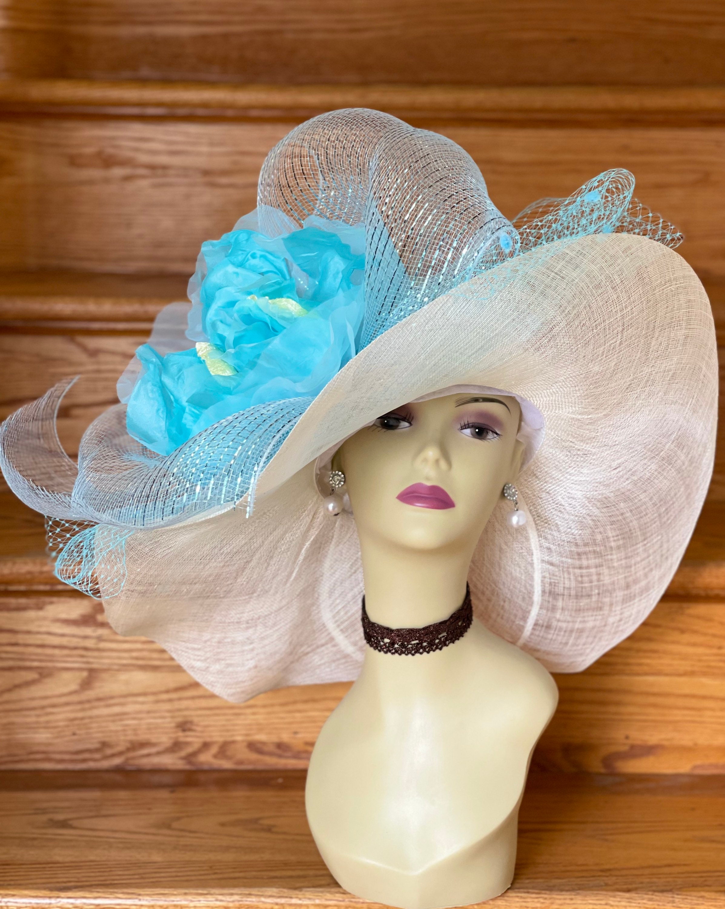 SD21-1 (ivory/turquoise) Kentucky Derby Hat Wedding Hat  display picture 1