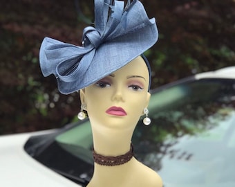 M813 ( Air Force Blue ) Kentucky Derby, Wedding, Easter, Tea Party, Royal Ascot Sinamay Headband Medium Fascinator Cocktail