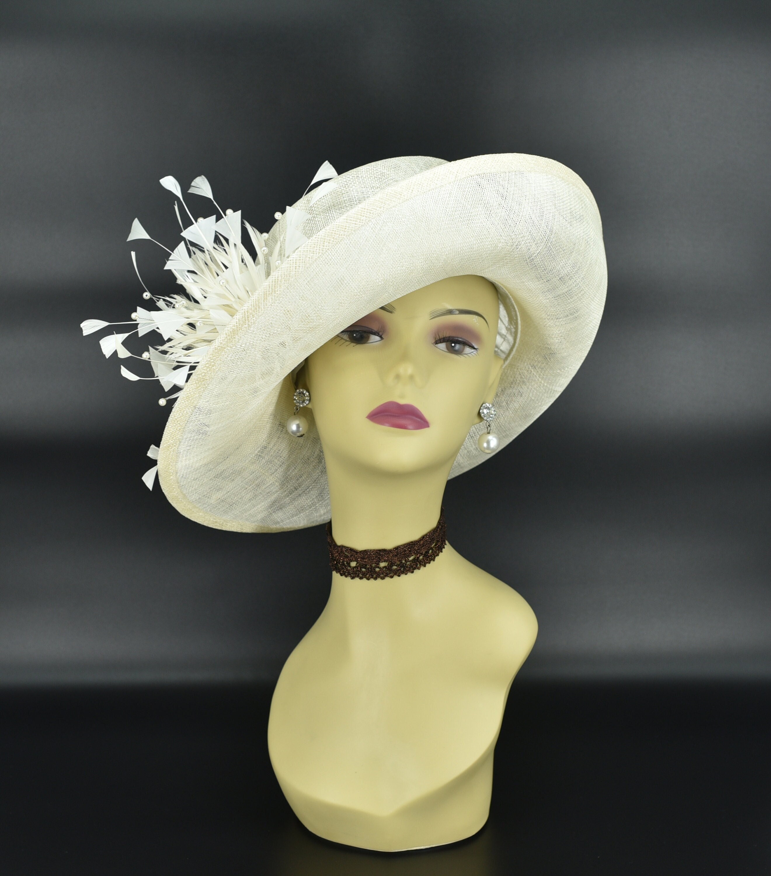 Sonni Natural Straw Wide Brim Ivory Organza Floral Trim Derby Church Hat Amazon.com: Women Organza Kentucky Sun-Hats - Wide-Brim  main image 3