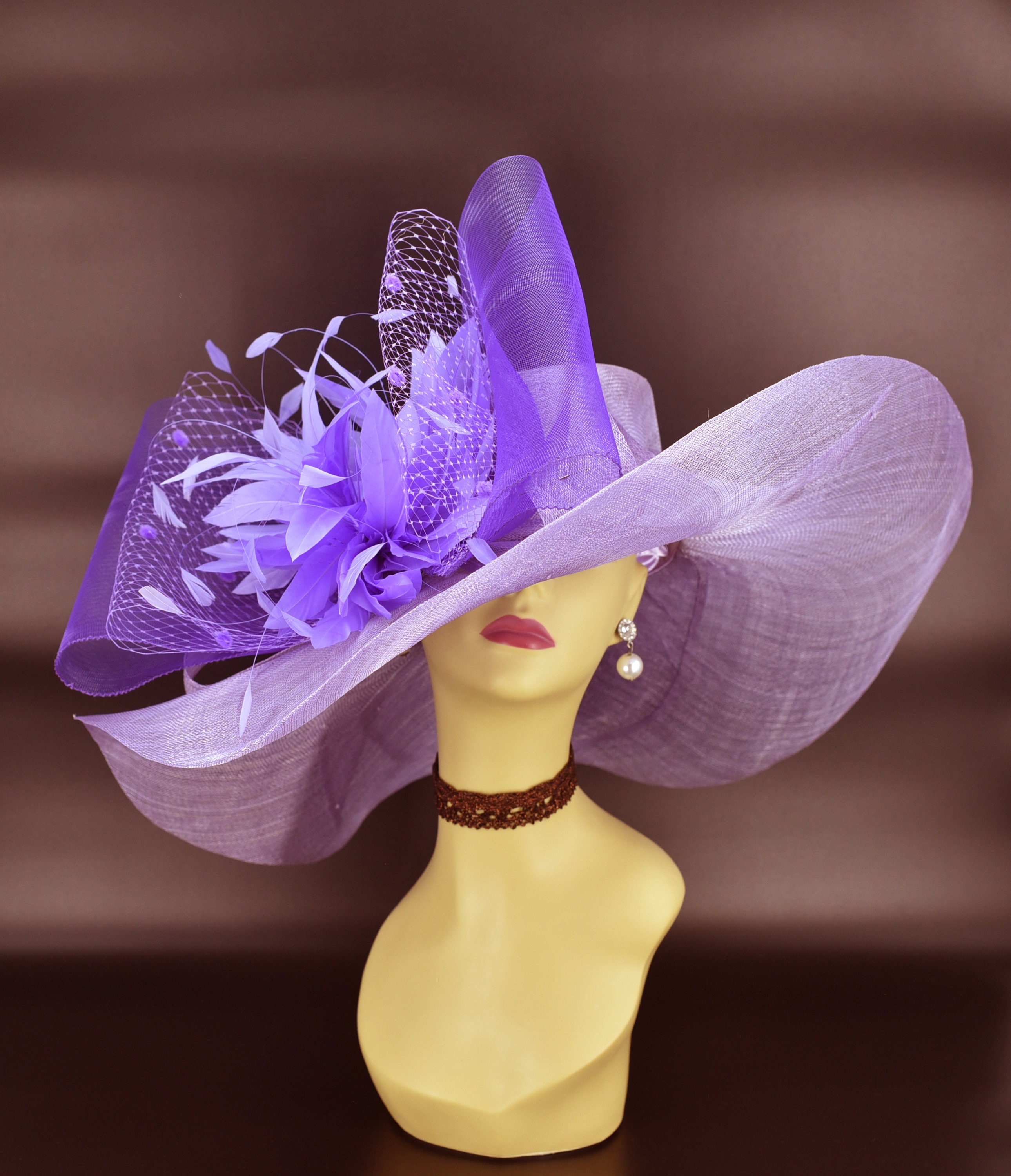Women\'s Lavender Church Hat Premium Purple Church Hat with Flowers and Pearls | I Am The  main image 2