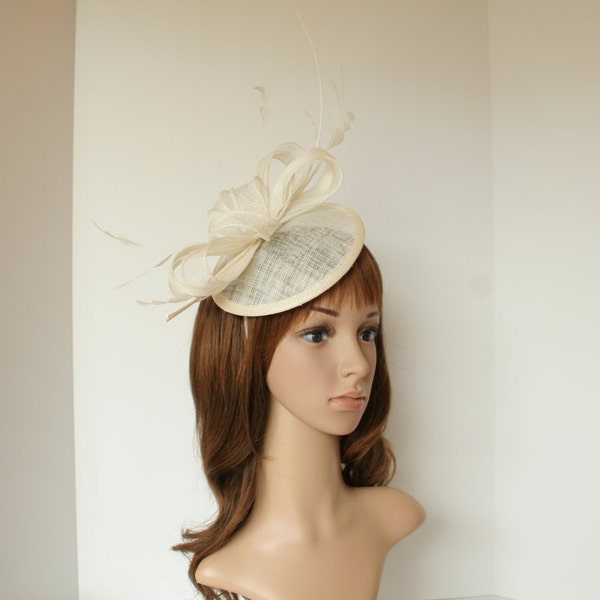 SF542 ( Ivory ) New Kentucky Derby, Church, Wedding, Tea Party, Easter Sinamay Small Fascinator Cocktail Headband