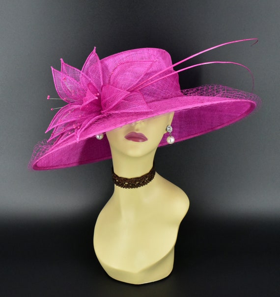 M489( Fuchsia Hat )kentucky Derby Hat Church Hat Wedding Hat  display picture 3