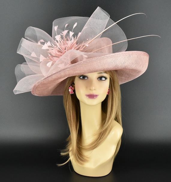 M2446 Dusty Pink Wide-brim Sinamay Hat – Kentucky Derby 