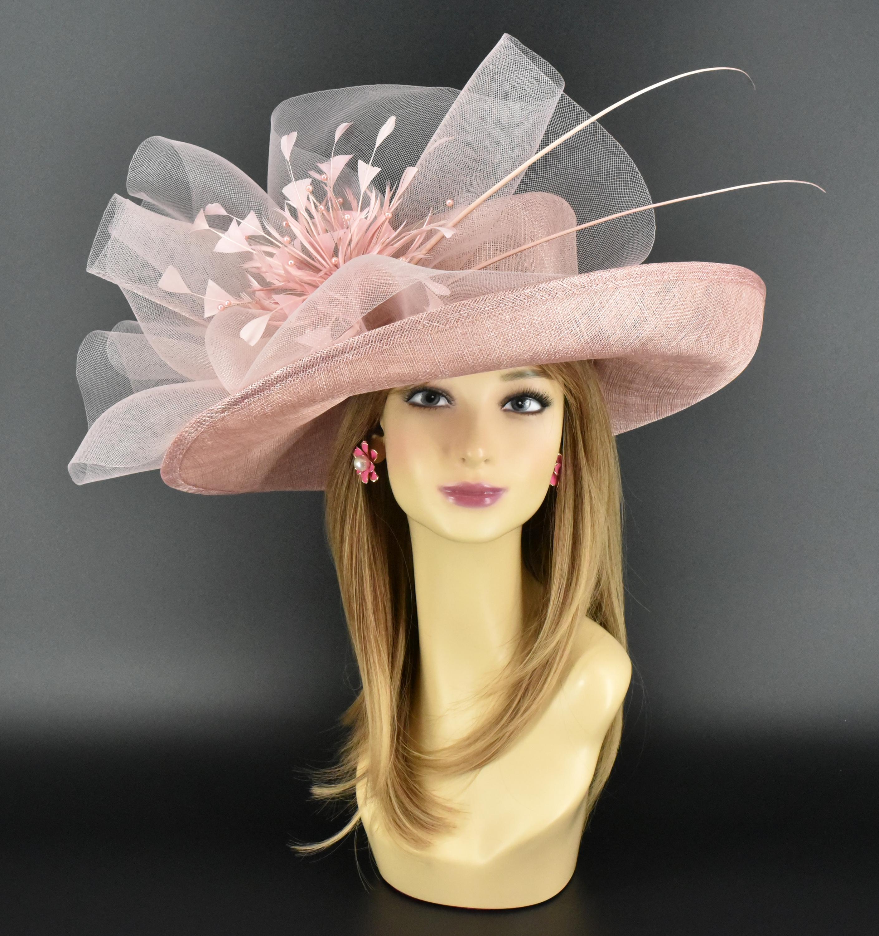 M2446 Dusty Pink Wide-brim Sinamay Hat – Kentucky Derby  display picture 1