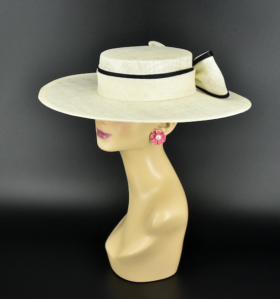 M23156 ( Hat + Black Sinamay Ribbon ) Medium Flat-brim 