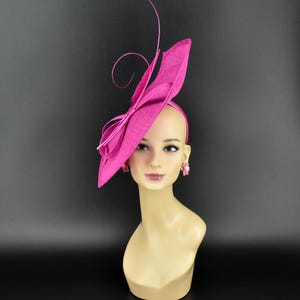 MF173(Fuchsia )Jumbo Kentucky Derby Wedding Easter Tea Party Royal Ascot Sinamay & Quills, Feather, Ribbons Headband Large Fascinator
