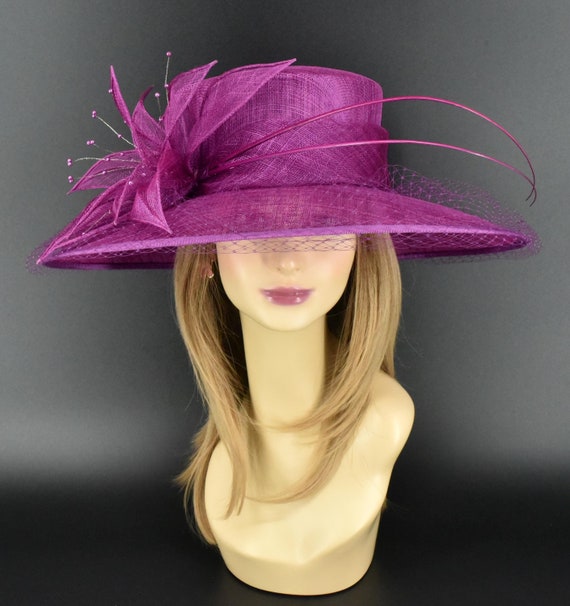 M489( Grape Purple)kentucky Derby Hat, Church Hat, Wedding  display picture 3