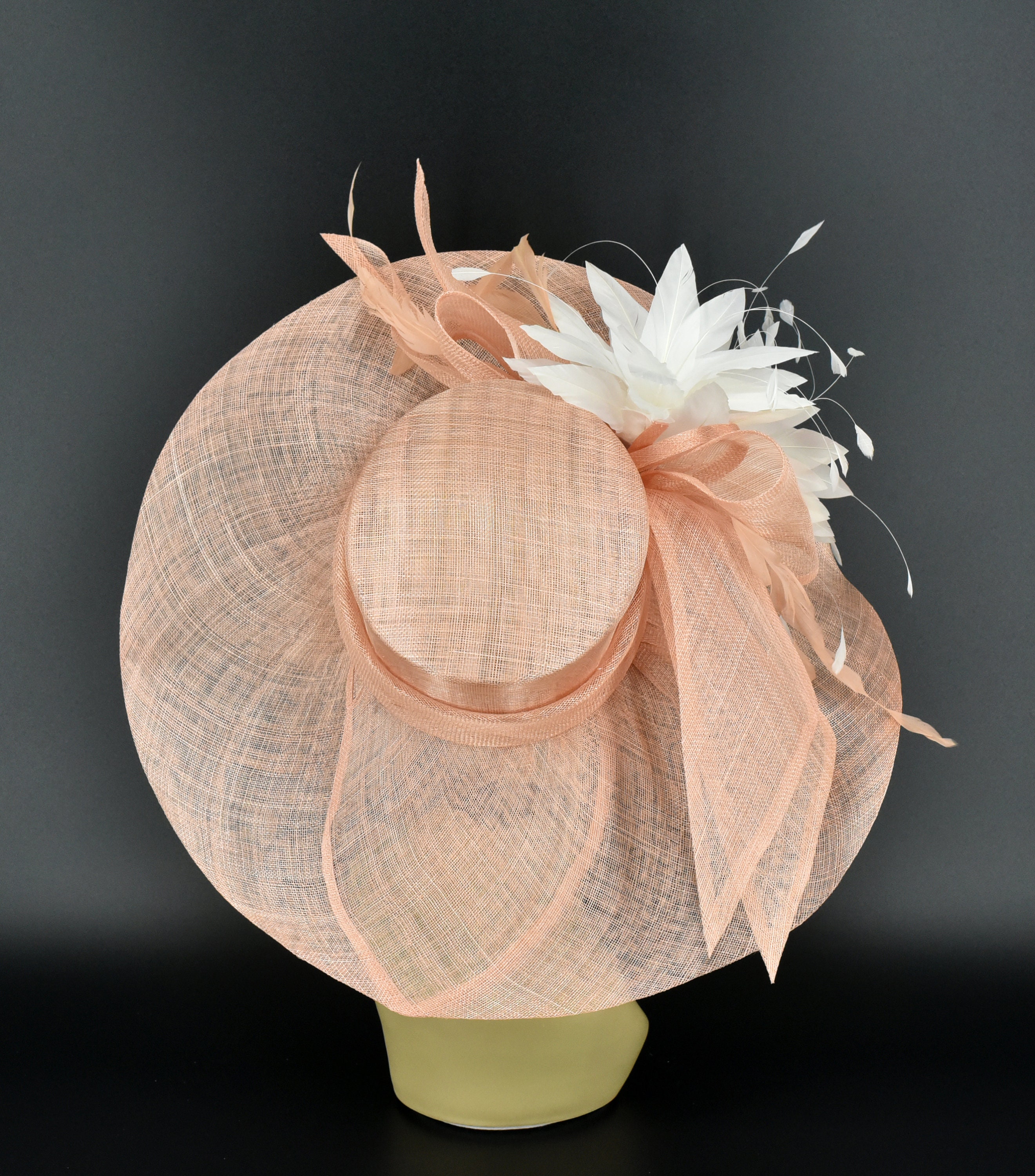 M22019F ( Peach White Hat ) Kentucky Derby Hat Church Hat  display picture 2