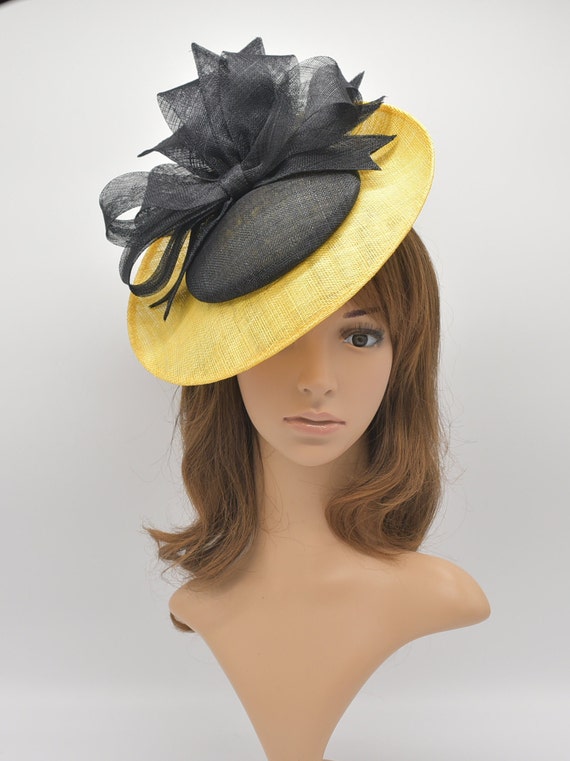HAT Headband for Cocktail, Yellow CHRISTIANE COCKTAIL HAT - Lemon Yellow and Ivory - Gold  main image 3