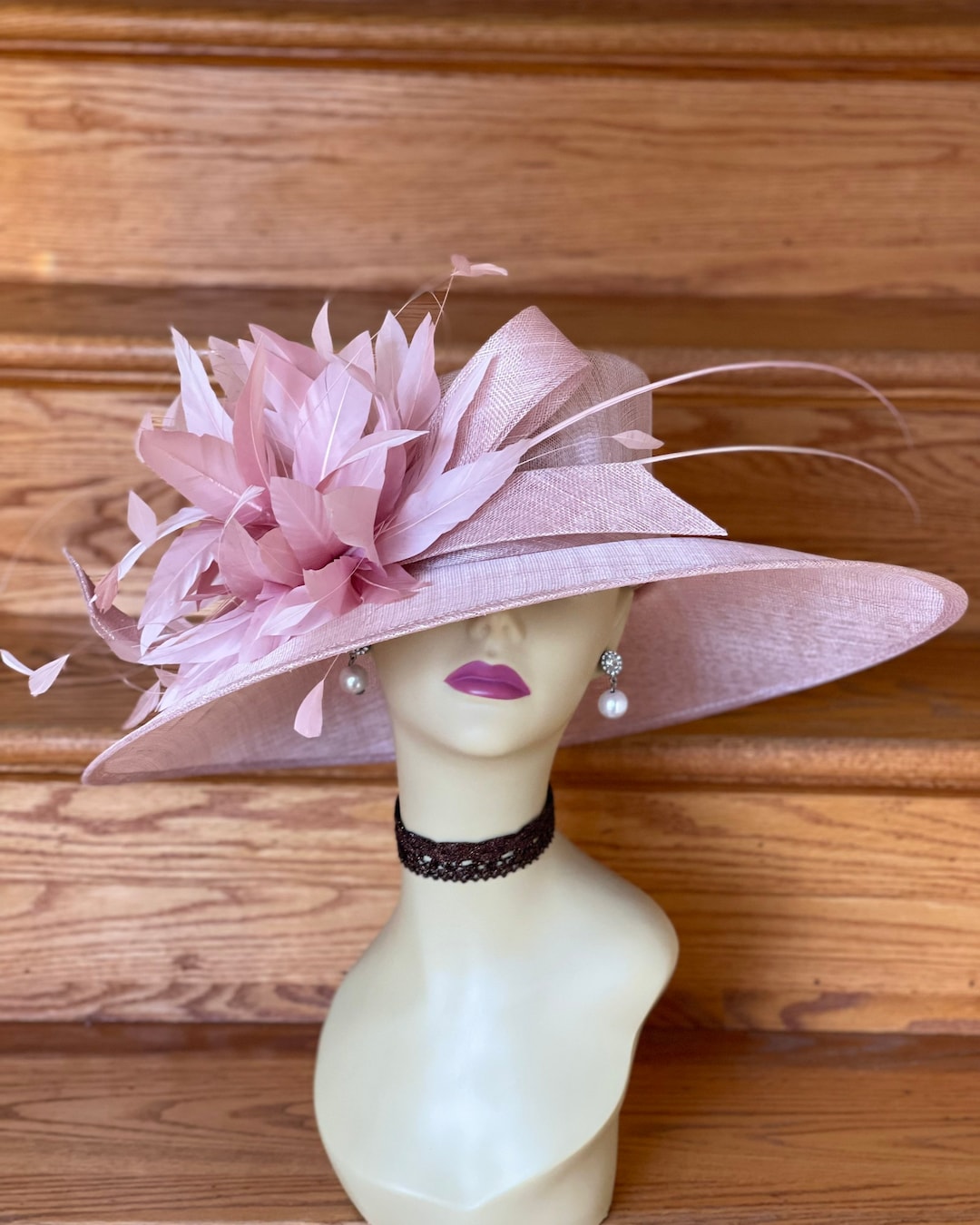 M936 Blush Pink Hat Kentucky Derby Hat, Wedding Hat, Easter Hat, Royal Ascot Hat, Jumbo Feather