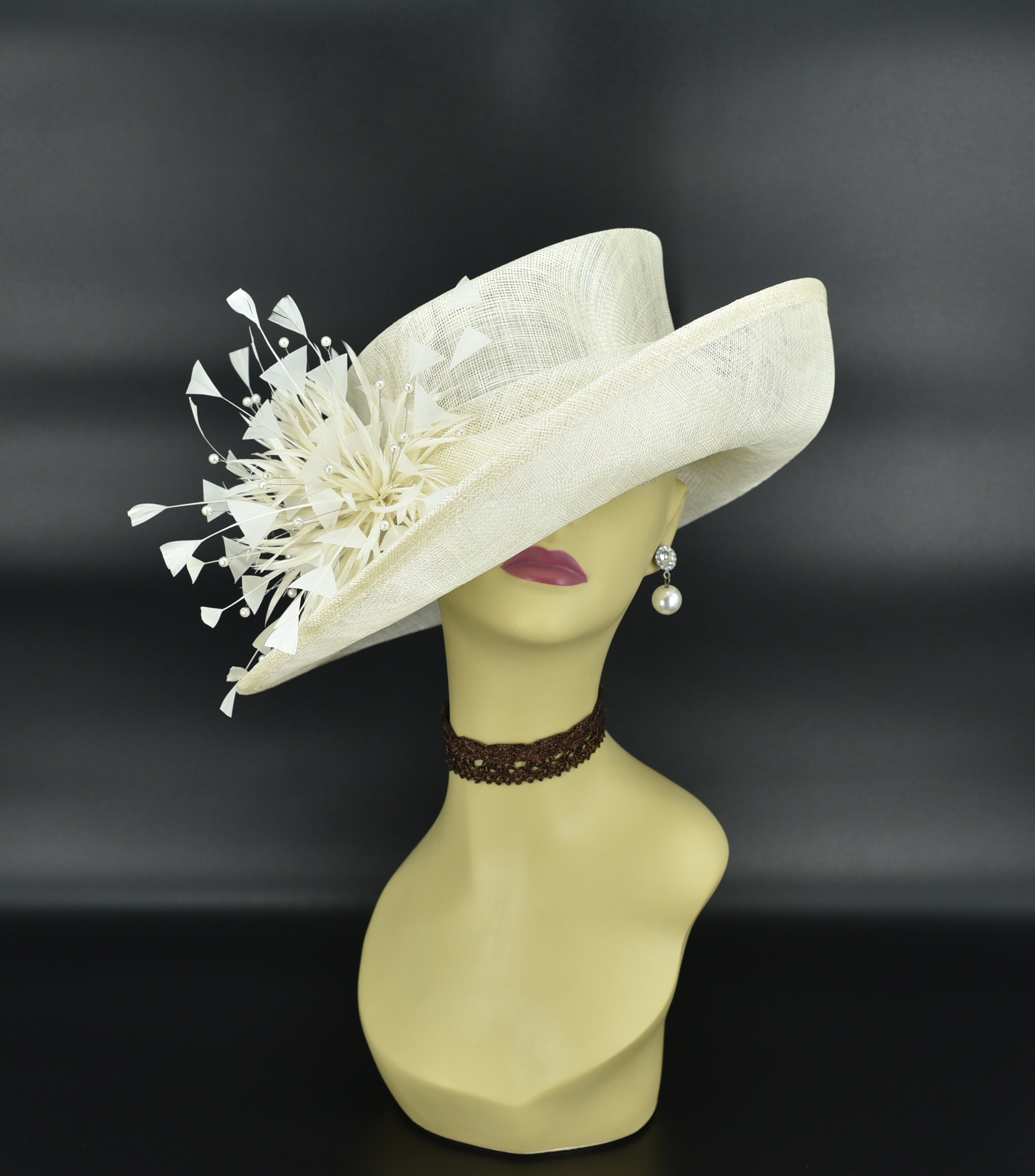 CHARM\'S *NWT* Hat Church/Kentucky Derby/Wedding Rhinestones/Feathers Ivory M22019F ( Ivory Hat ) Kentucky Derby Hat Church Hat Wedding  main image 2