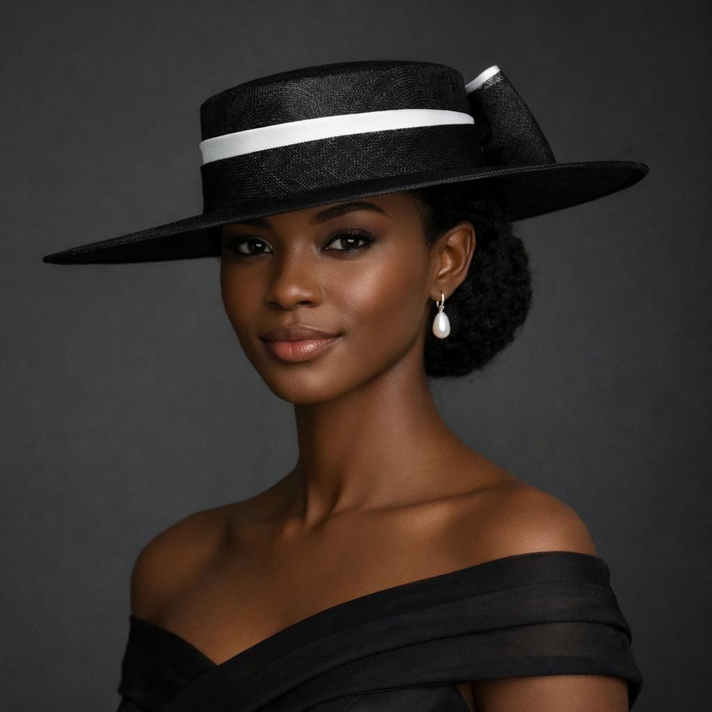 M23156 (black/white)medium Flat-brim Sinamay Fascinator Hat for