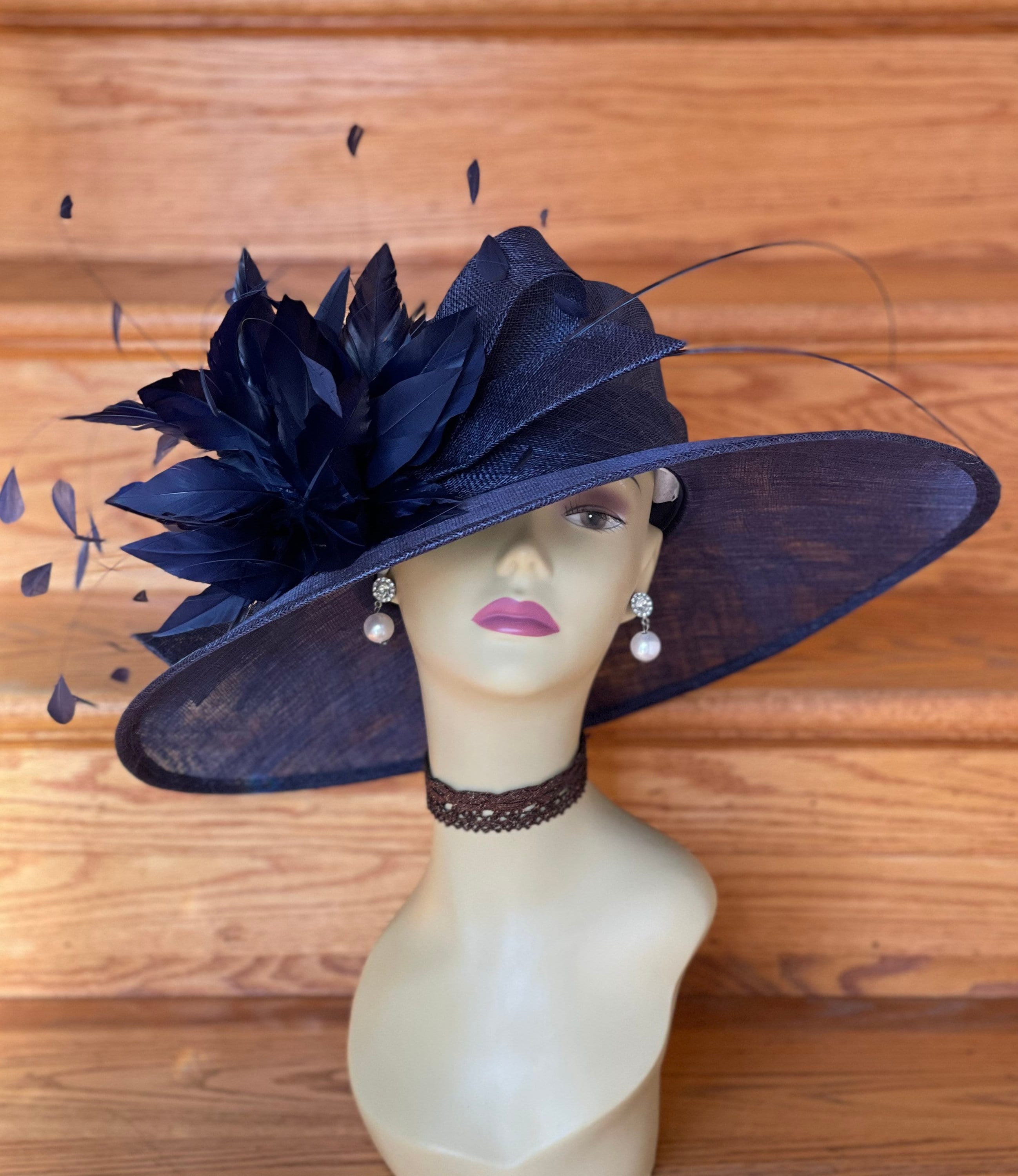 Large navy wedding hat hotsell