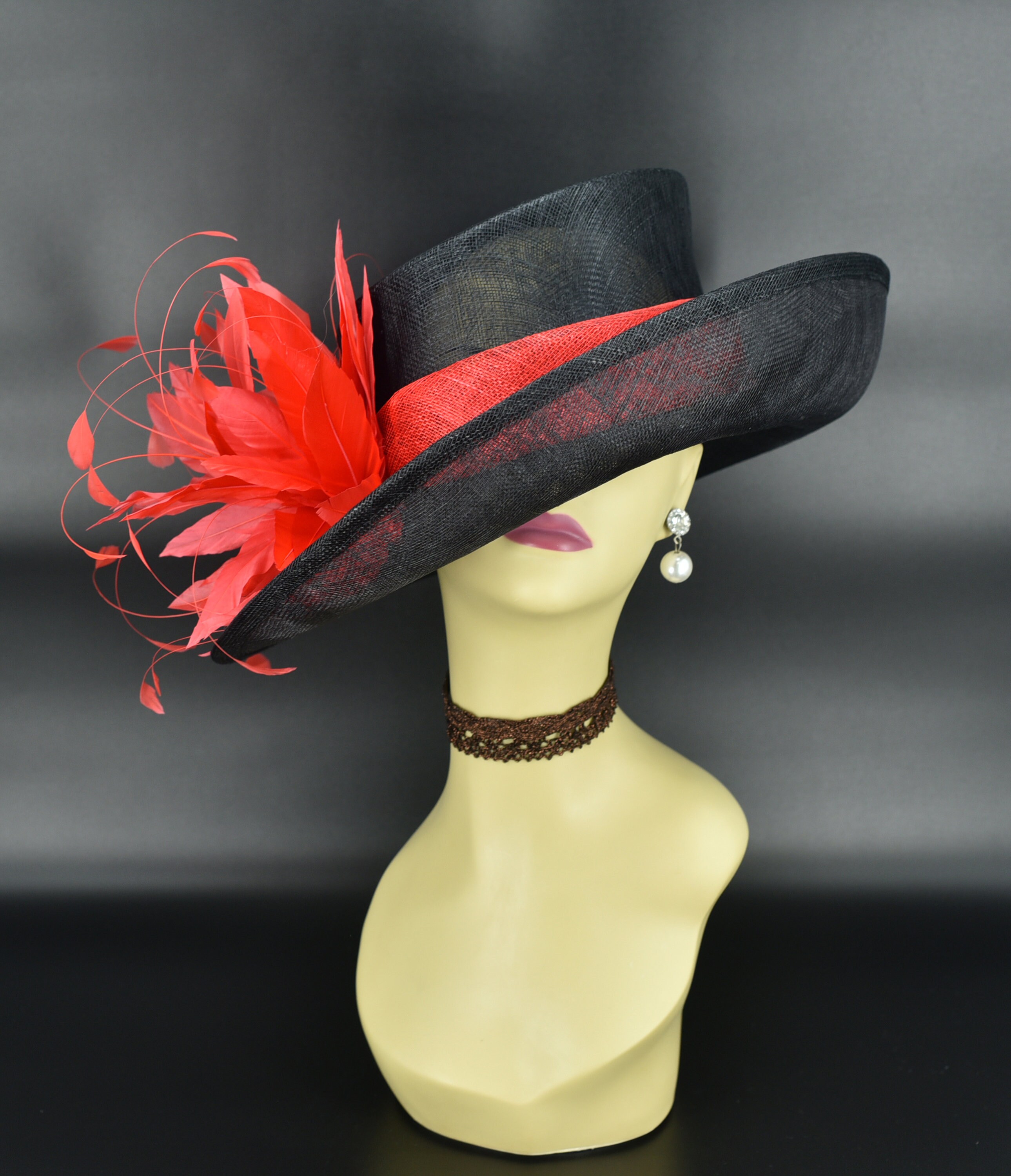 M901( Black Red Hat) Kentucky Derby Hat Church Hat Wedding  display picture 3