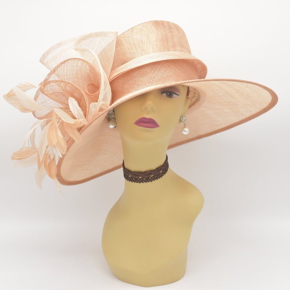 Wide Brim Sinamay Hat Church Kentucky Derby Carriage Tea Wedding Champagne NICE! Church Kentucky Derby Hat Carriage Tea Party Wedding Wide  main image 3