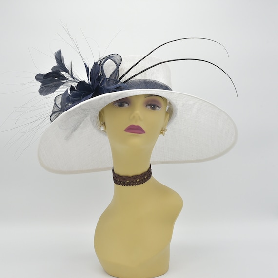 M97(white/navy)kentucky Derby Hat, Church Hat, Wedding Hat  display picture 3